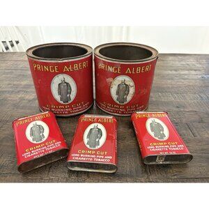 Vintage Lot Prince Albert Crimp Cut Tobacco Round  Empty Tin Can Pipe